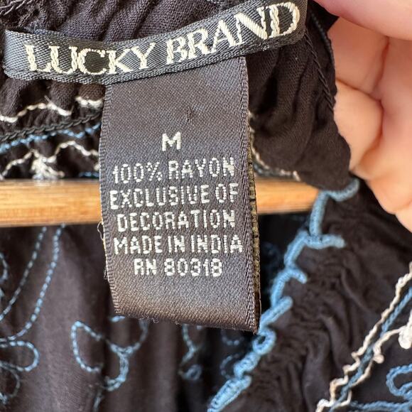 Lucky Brand Boho Embroidered Dress M Off Shoulder Belted Fall Knee Length Casual - Picture 7 of 7